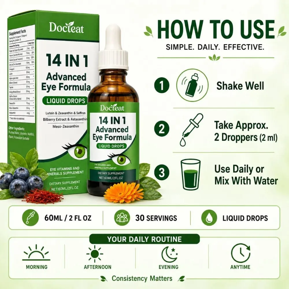 14 in 1 Eye Formula Liquid Drops – Lutein Zeaxanthin Saffron Astaxanthin Advanced Visual Support Antioxidant Blend 60ml — image 2