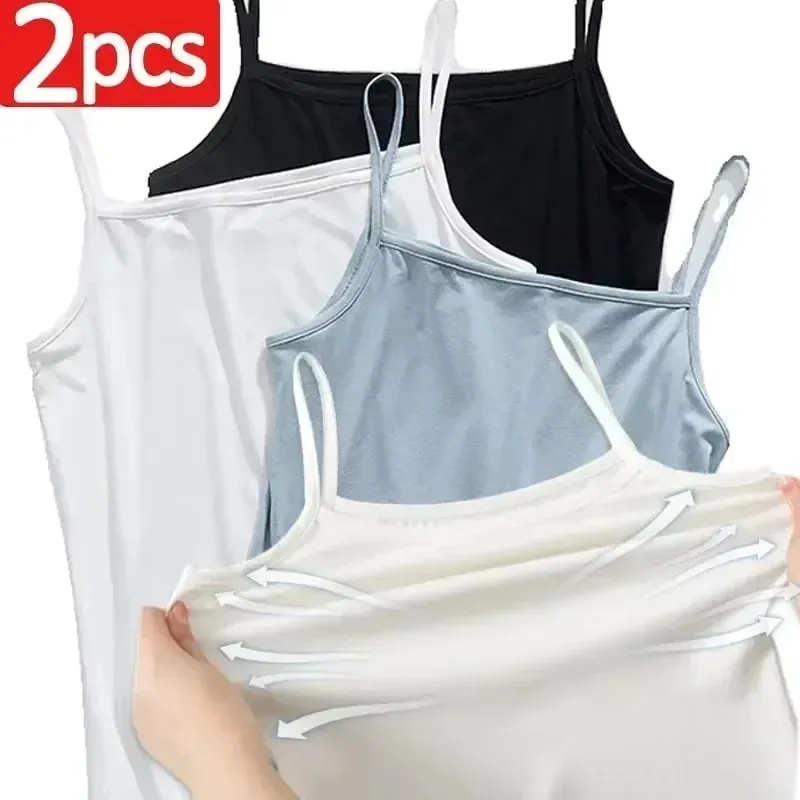 Basic Camisoles ผู้หญิง Crop Tops เสื้อแขนกุด Bralette Tops สีทึบผอมเสื้อกั๊กหญิงกระชับสัดส่วนถัง Bra ชุดชั้นใน — image 4