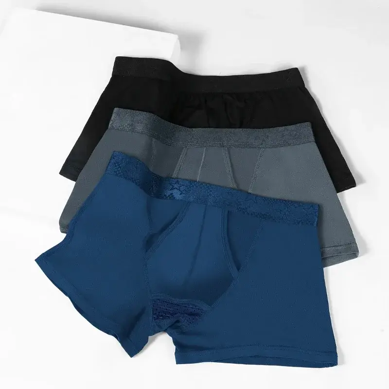 5PC Gun-bullet split underpants, men's ice silk scrotal support, men's flat-angle underpants, thin, breathable, four-corner tro — image 4