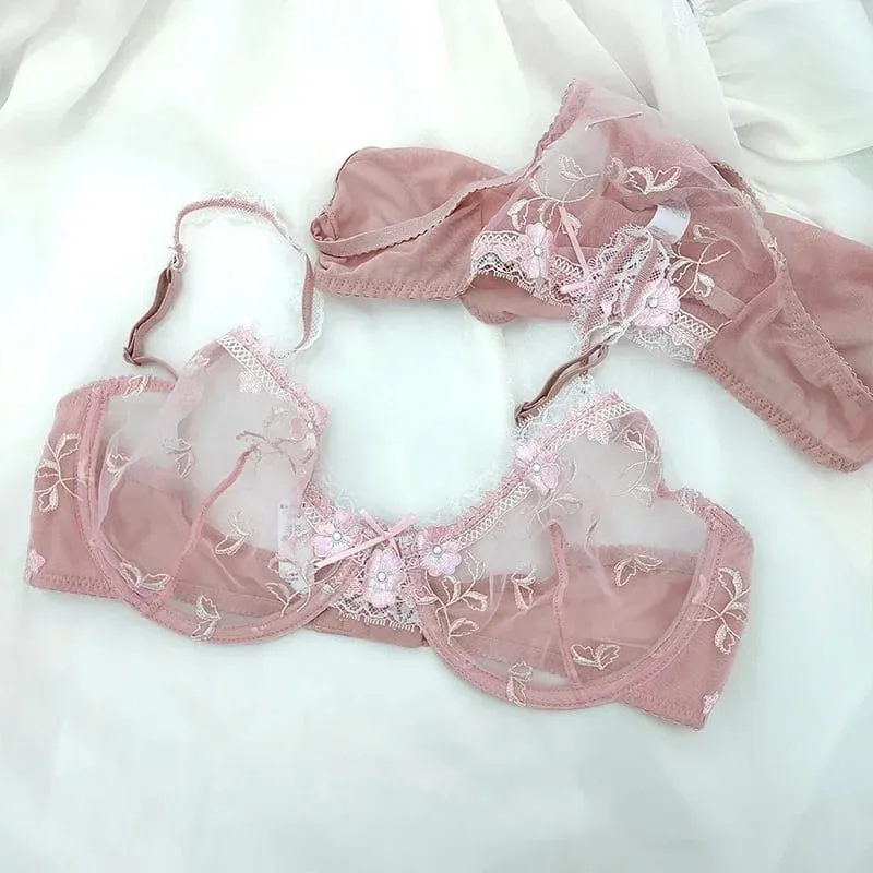Ensemble de soutien-gorge Push-Up en dentelle brodée, poitrine complète, Petite, Support de levage réglable, Anti-affaissement, respirant, Lingerie Sexy pour femmes — image 1