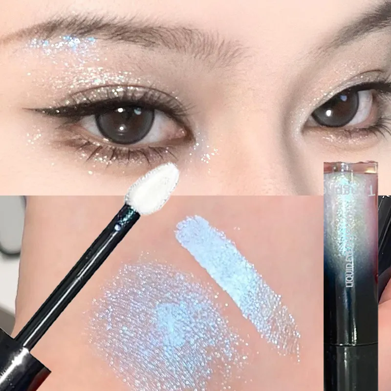 Fard à paupières liquide à paillettes, holographique, scintillant, bleu glace, rose, séchage rapide, aspect mouillé, larmes, maquillage pour les yeux, poudre Non volante