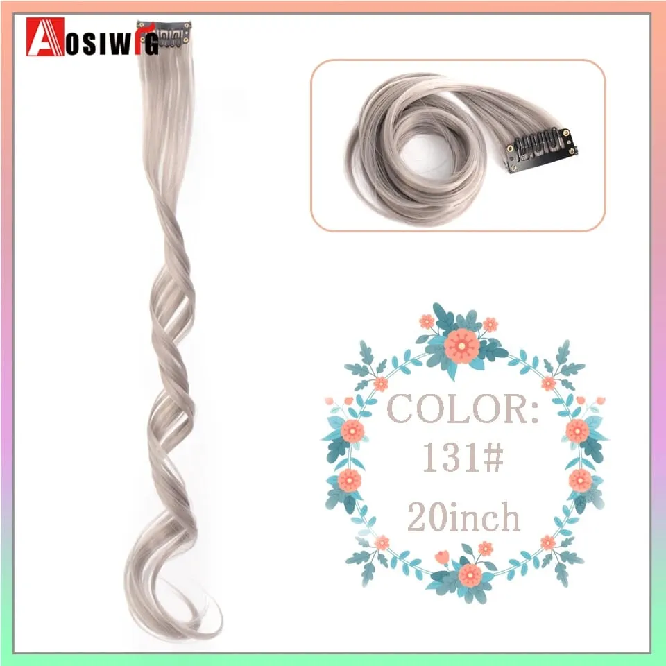 Extensions de cheveux synthétiques lisses et longues à reflets arc-en-ciel, 22 pouces, Clip en une seule pièce, ombré rose violet vert jaune pour femmes — image 20