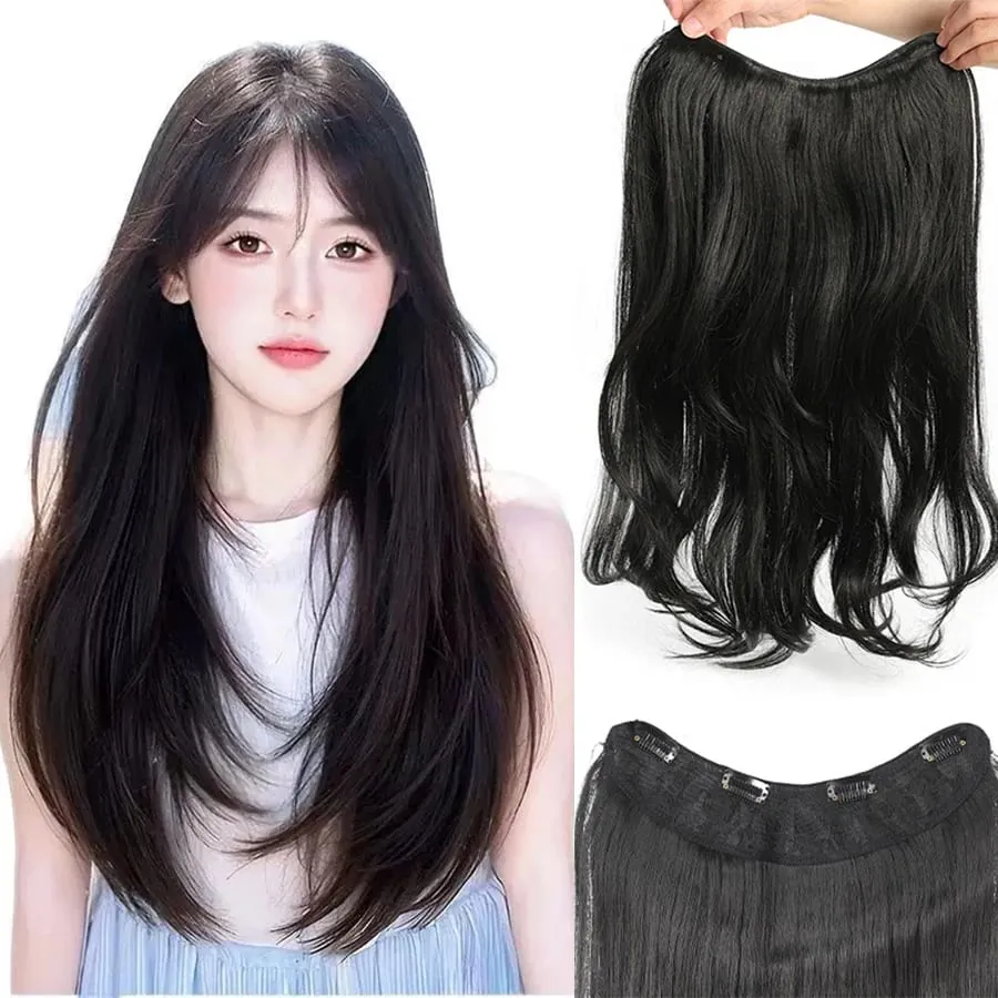 Perruque synthétique longue bouclée Invisible en forme de U, sans trace, avec boucle intérieure, Extension pour filles, fête quotidienne, noël, Halloween — image 3