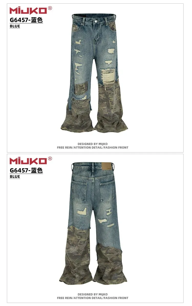Jeans Men's and Women's Camouflage Patchwork Washed Hole Design Jeans 2025ss — image 3