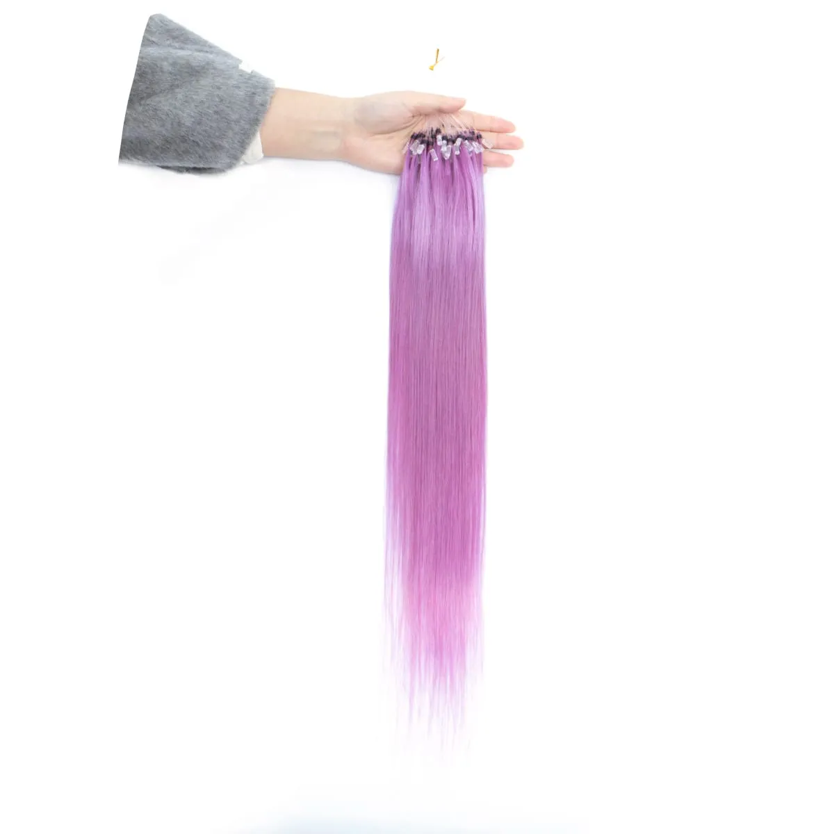 Extensions de cheveux humains colorés à micro maillons, sans colle, cheveux humains vierges, pour femmes et filles, 50 brins colorés, 30G, gris — image 17