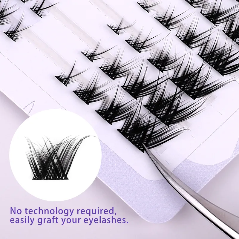 Fox Eye Fairy Lashes 10 แถว Segmental Cluster ที่มองไม่เห็น Band 3D Cat Eye Little Devil Natural Lash Extensions — image 3