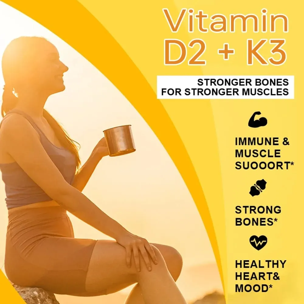 Vitamin D3 K2 - Bone Health & Immune Support Supplement - with 5000 IU Vitamin D and 50 Mcg Vitamin K2 Soy Free