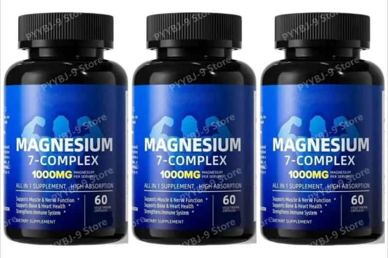 Suplemento complejo de magnesio 7 con glicinato, citrato, malato, quelato, zinc, vitamina D3 B6 para el alivio muscular del sueño, 60 cápsulas