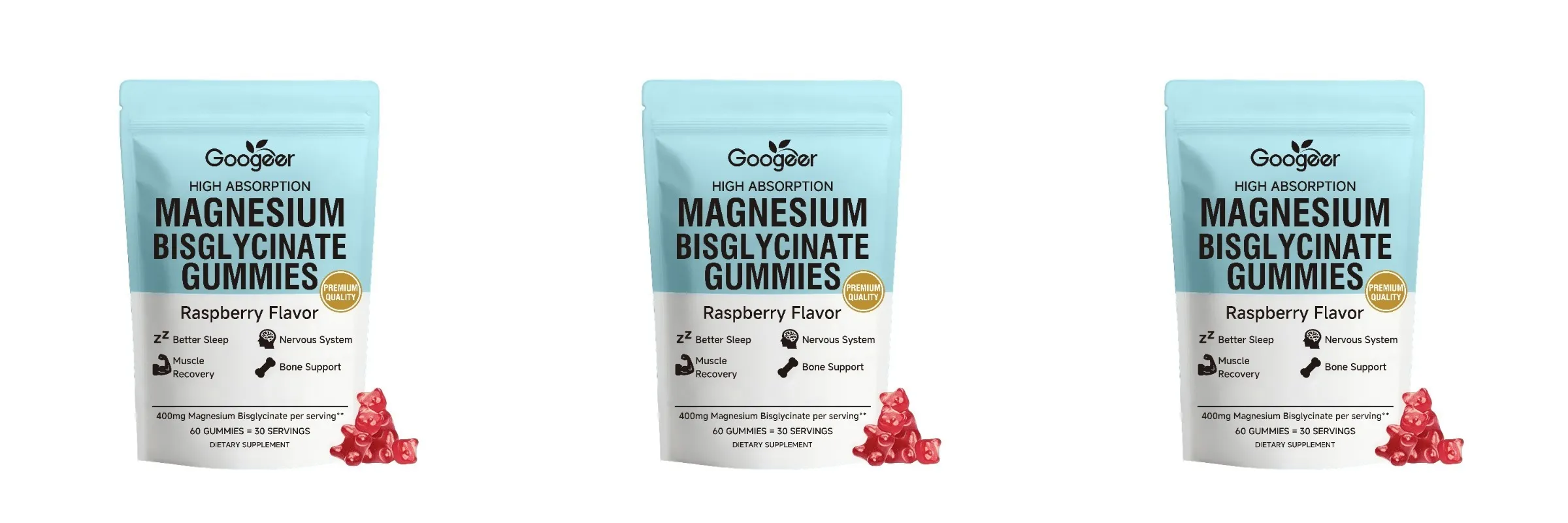 Gummies au bisglycinate de magnésium, saveur de framboise, 400 mg de magnésium, vitamine D3, Zinc, haute Absorption, 60 unités, supplément quotidien — image 8