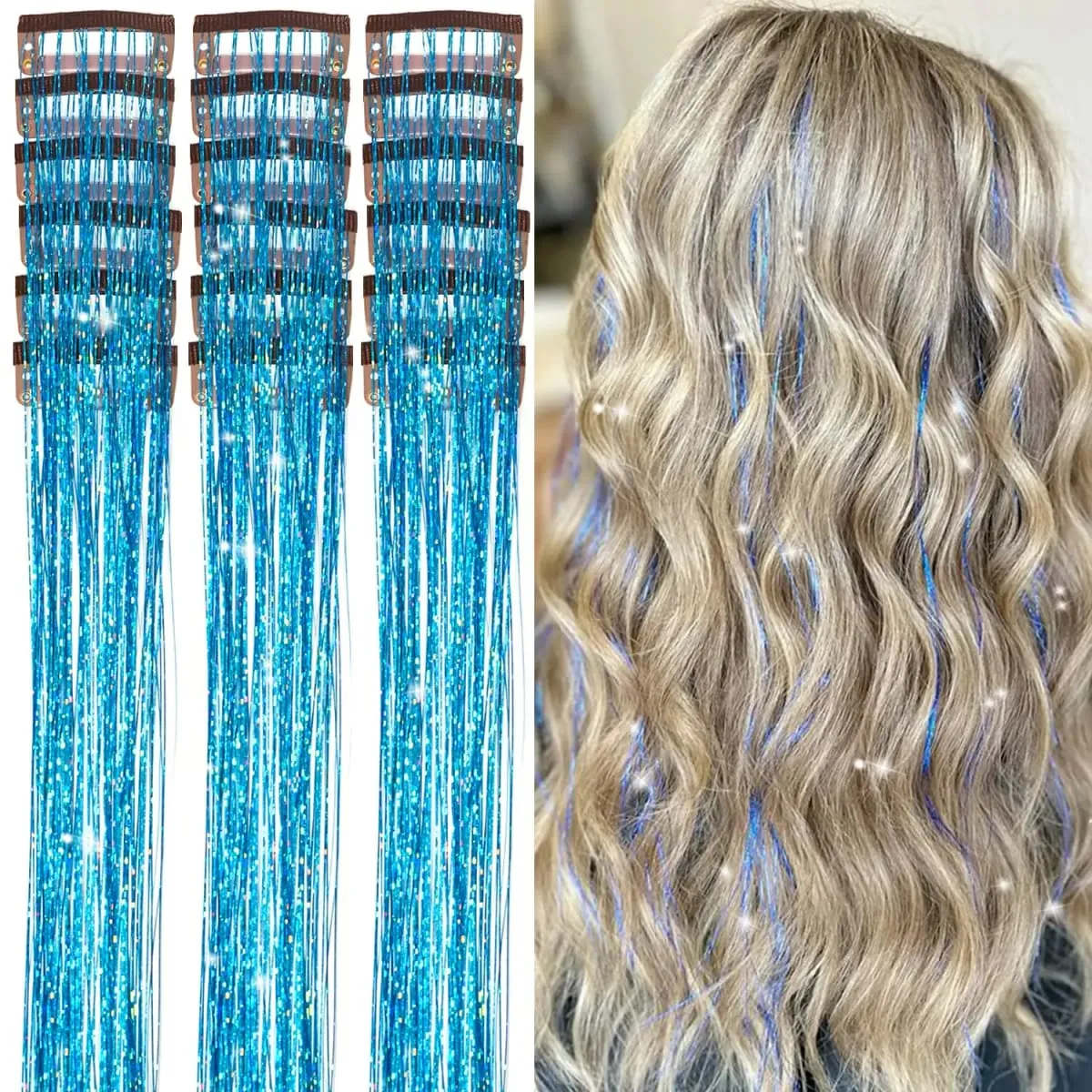 20 นิ้ว Glitter Tinsel Hair Extensions พร้อมคลิป 6 ชิ้น/เซ็ตสังเคราะห์คลิปใน Sparkle Fairy อุปกรณ์เสริมผมสำหรับเด็กผู้หญิง — image 13