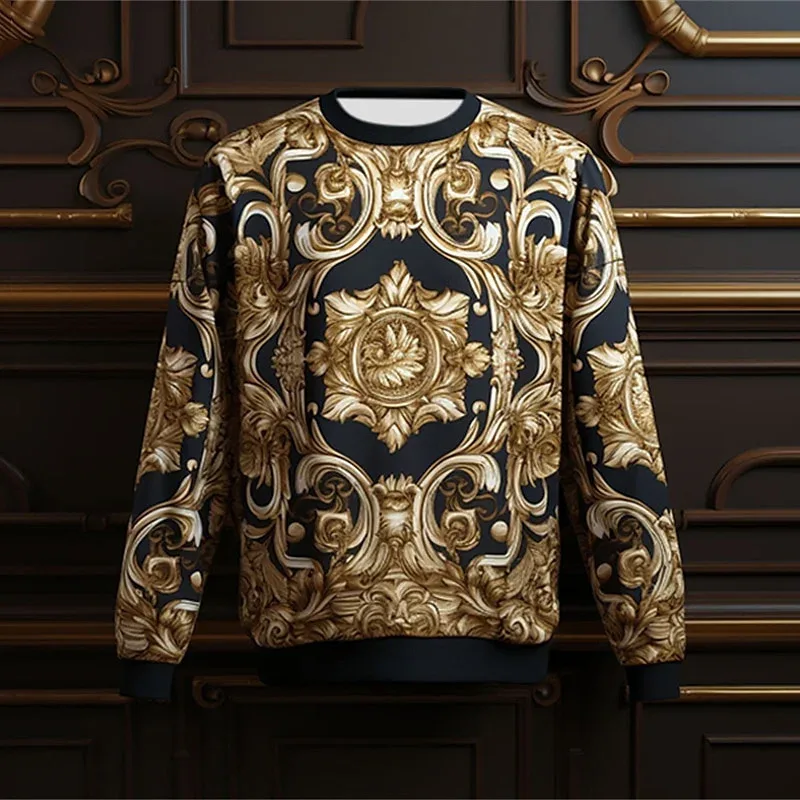 3D Printed Luxurious Sweatshirt For Men Colorful Florals Pattern Pullover Casual Loose O-Neck Hoodies Unisex Long Sleeve Tops — image 3