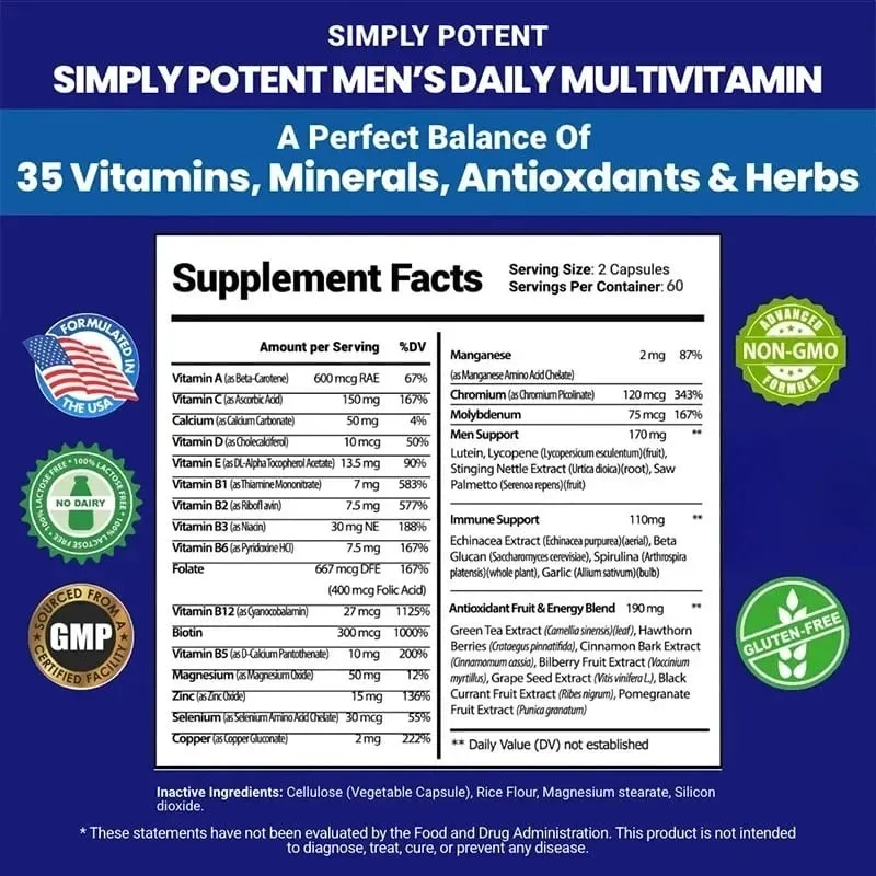 Multivitamin Harian Pria untuk Metabolisme Konsentrasi Energi Prostat Vitamin Imunitas: A C D E (B1 B2 B3 B5 B6 B7 B9 B12) — image 6