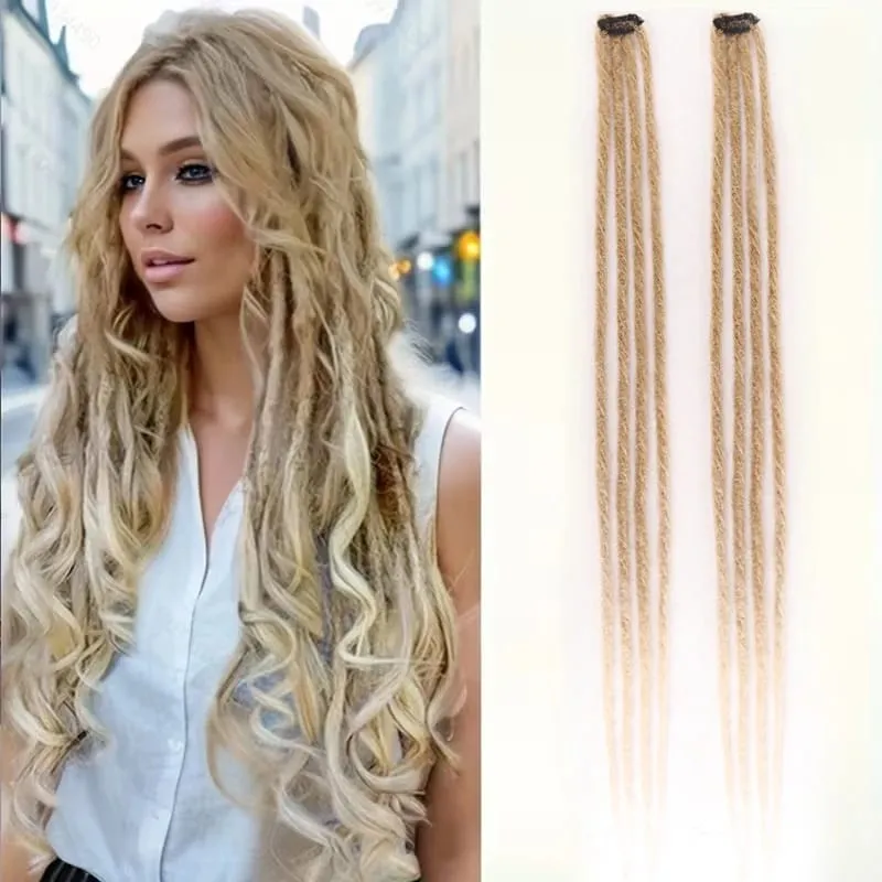 Extensiones de Rastas finas, color marrón degradado, Rubio, sintético, hecho a mano, trenzas individuales para hombres, estilo Hip Hop Street, 2 uds. — image 2
