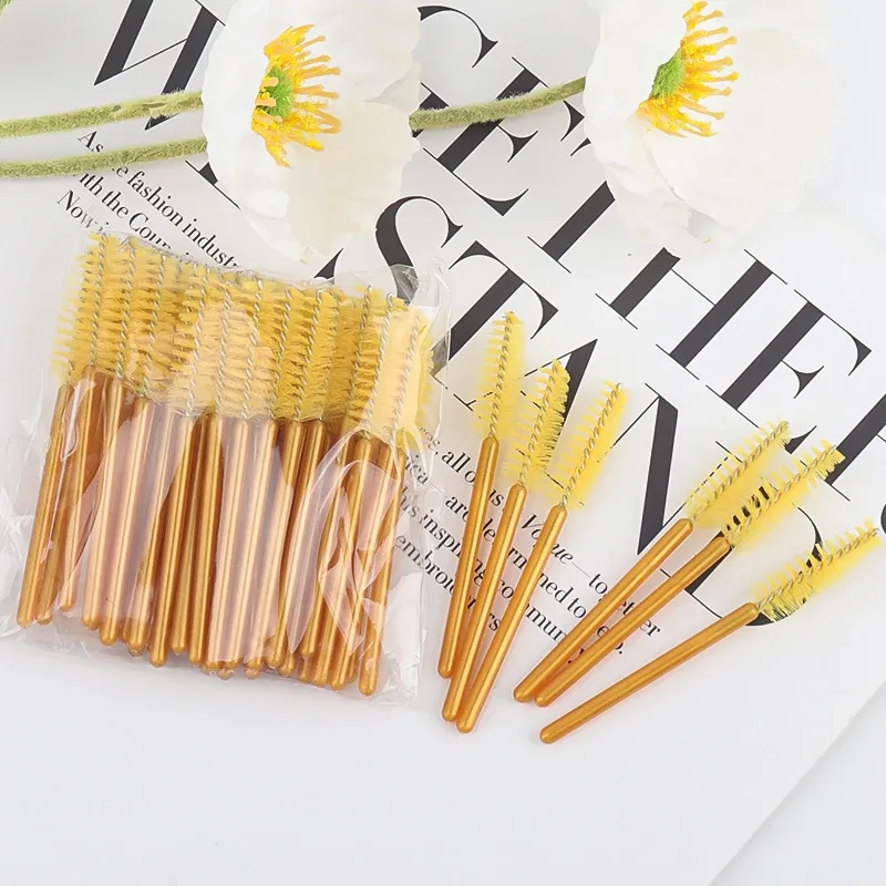 50pcs Disposable Golden Rod Eyebrow Eyelash Brushes Mini Mascara Wands Comb Eyelash Extension Applicator Beauty Makeup Tools — image 8