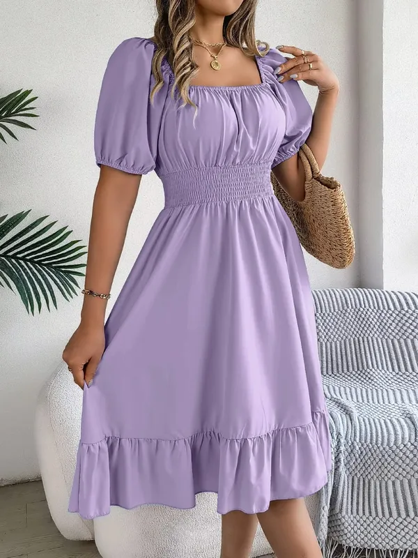 Frühling Sommer Elegantes Kleid mit hoher Taille Square Neck Kurzarm Rüschenkante Lange Kleider 2026 Valentinstag Damenbekleidung — image 16