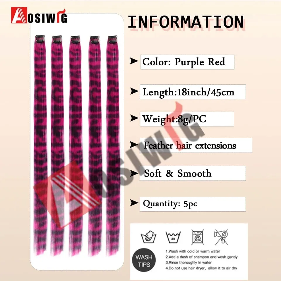 5PC สังเคราะห์ Feather Hair Extensions พร้อมคลิปทนความร้อนตรงผมสีสีดำคลิปผมสตรี 8G — image 4