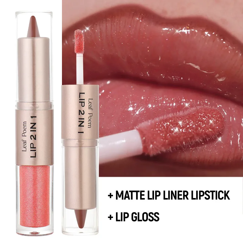 Black Brown Tapered Lip Liner Contour Pencil Double Head Mirror Plumping Lip Glaze Crystal Lip Gloss Sexy Red Lips Tint Makeup — image 4