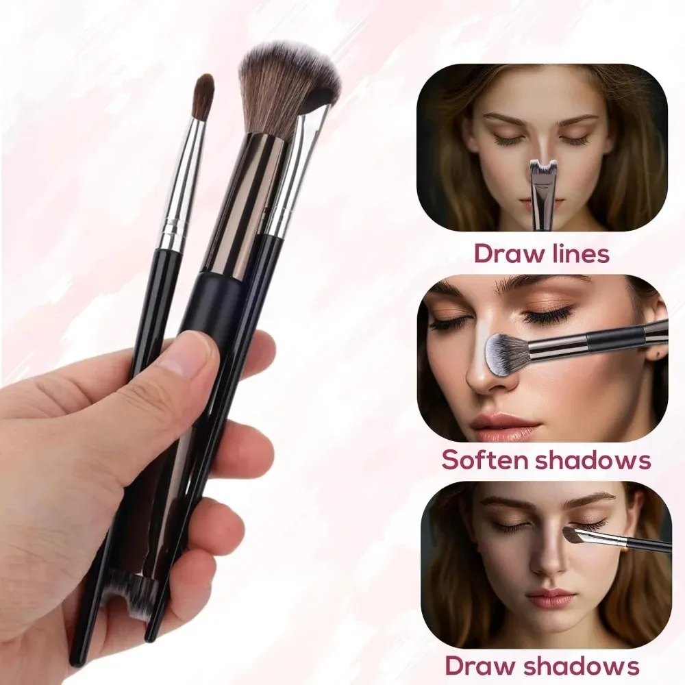 Profesional 3/1 Keping Berus Kontur Hidung 2 dalam 1 Set Berus Mekap Dwi Kepala Serbuk Blush Eyeshadow Berus Kontur Alat Kecantikan — image 6