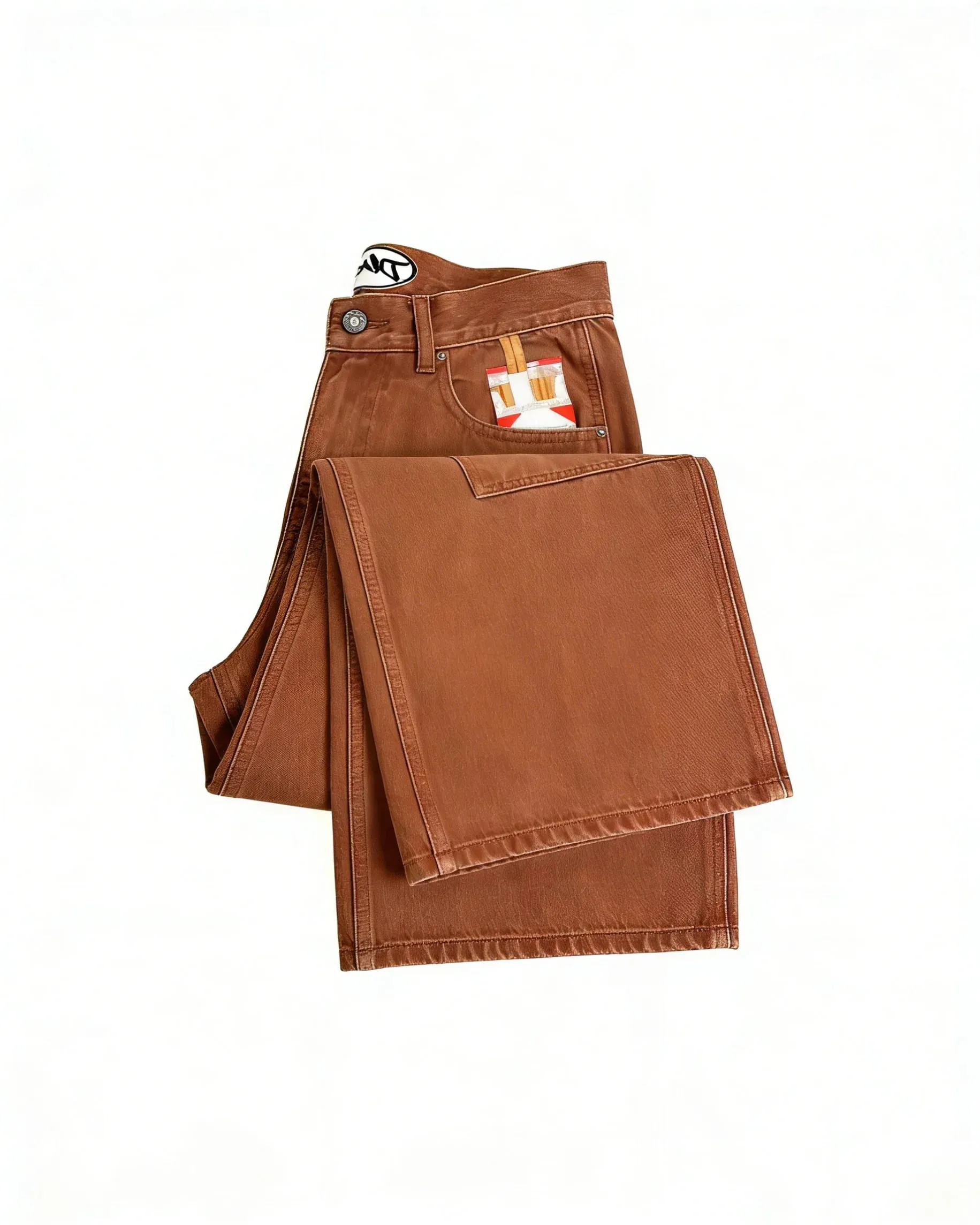 Mens Streetwear สีน้ำตาลล้าง Denim กางเกงช่างไม้รูปแบบบุหรี่กระเป๋าหลวมสูงเอวกว้างขากางเกงยีนส์สวมใส่ทุกวัน — image 2