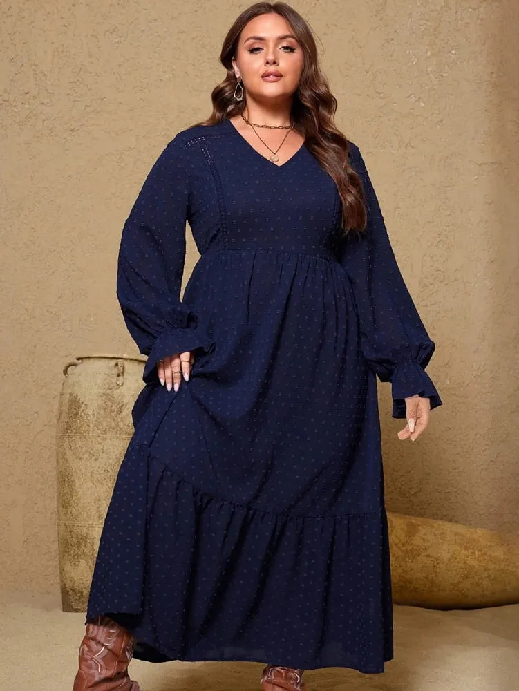 plus Size Women's Pullover V-Neck Long Sleeve Dress Autumn 2025 Printed Loose Casual Fashion Best Choice for Autumn — image 3