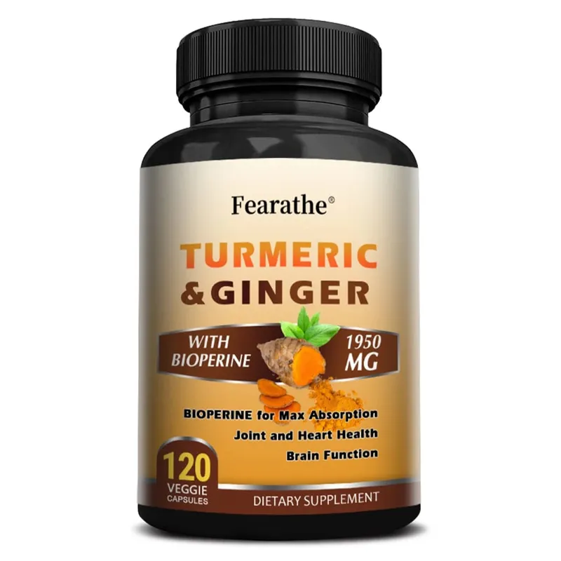 Capsule di curcuma biologica da 1500 mg con zenzero e pepe nero che supportano il sistema digestivo e immunitario dei muscoli articolari e il benessere