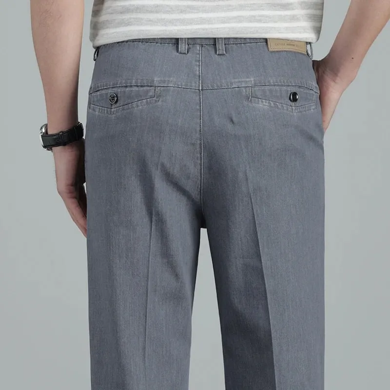 Musim Panas 2026 Pakaian Berkualiti Tinggi Lelaki Seluar Jeans Lurus Ringan Sutera Lyocell Perniagaan Kasual Seluar Nipis Denim — image 2