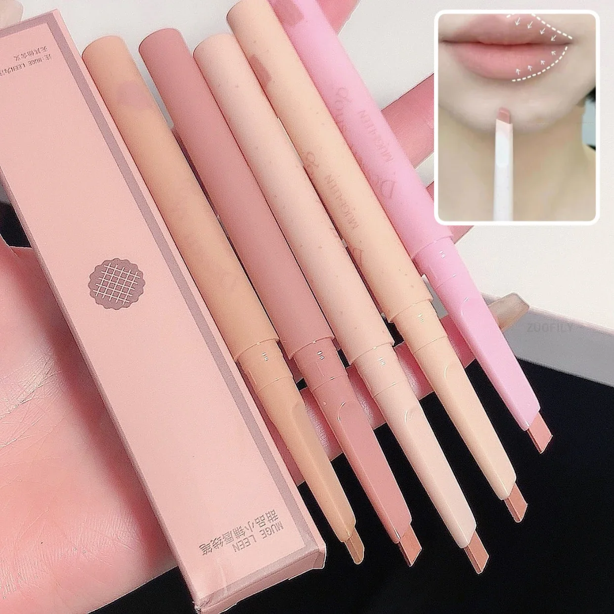 Pen Pelapik Bibir Matte Gincu Kontur Tahan Lama Tidak Melekat Kalis Air Pensil Pembalut Baldu Licin Mekap Warna Bibir Merah Jambu Bogel — image 6