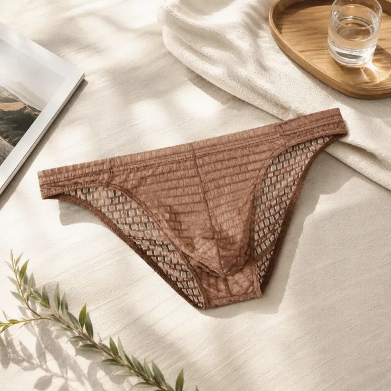 Atmungsaktive Herren-Slips mit niedriger Taille, transparent, ultradünn, aus Eisseide, Unterwäsche, Dessous, Netzhöschen, männlich, bequeme Passform — image 6