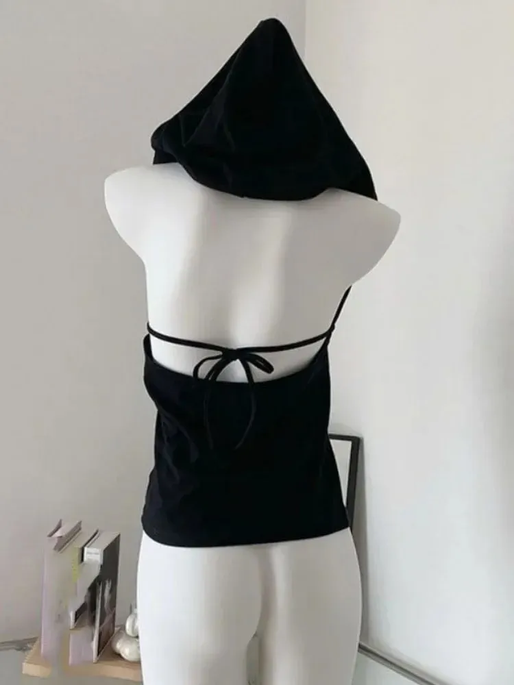 2025 Ropa Mujer Backless Verband Y2k Tank Top Frauen Feste Kapuze Tunika Lässige Leibchen Mode Sexy Koreanische Sommer Gestellte Tanks