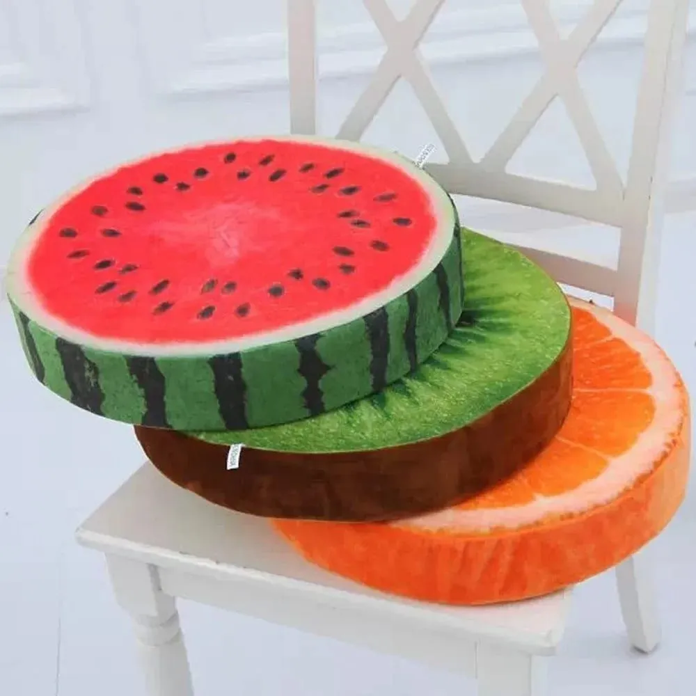 Cute Round Fruit Pillow Simulation Plush Fabric Seat Cushion Fruit Slice Print Stuffed Inner Plush Pillow Sofa Decor