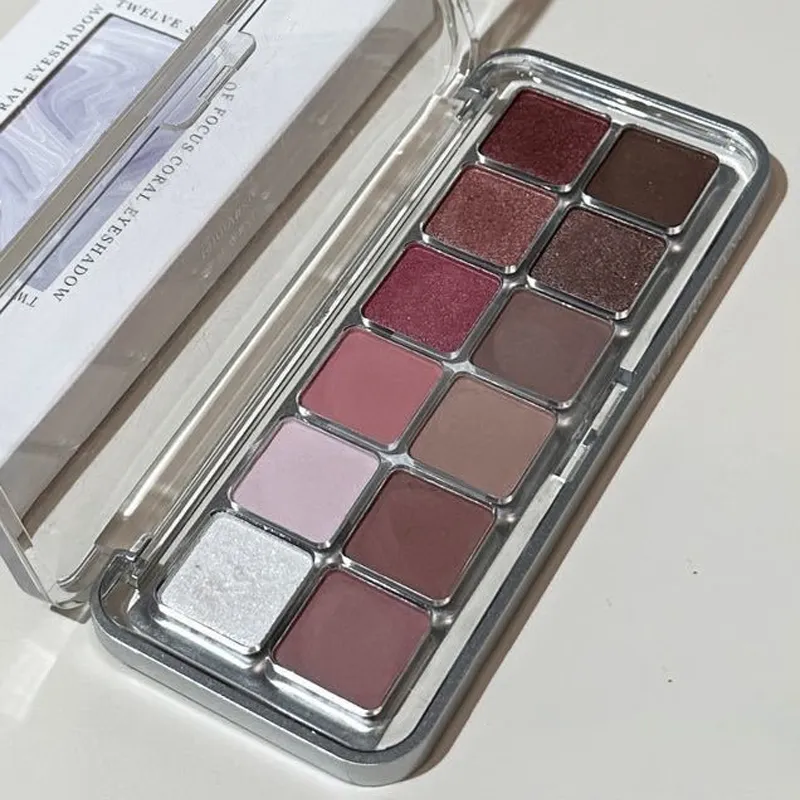 Palette de fards à paupières 12 couleurs, mat, perle, vin rouge, Rose, marron, paillettes scintillantes, longue durée, maquillage pour les yeux pour débutants — image 6