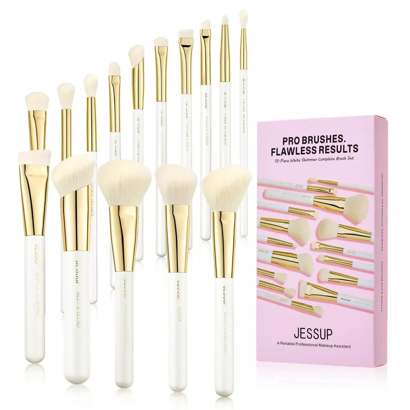 제섭 메이크업 브러쉬 세트 15pcs 화이트 메이크업 브러쉬 파운데이션 컨투어 컨실러 프리미엄 합성 아이섀도 화장품 도구 T518