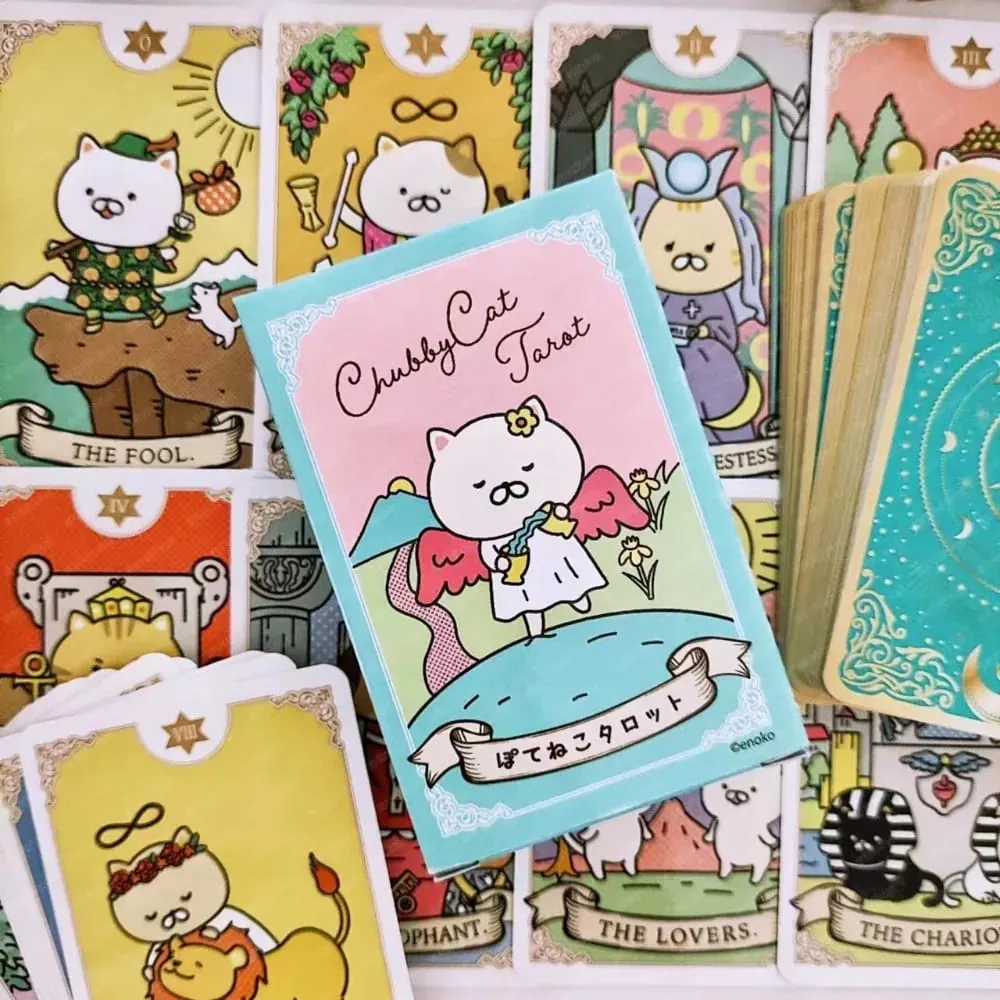 97x63 มม. Potenko Tarot 78 การ์ดไพ่ทาโรต์แมวน่ารักน่ารักสำรับสำหรับผู้เริ่มต้นขนาดพกพา — image 2