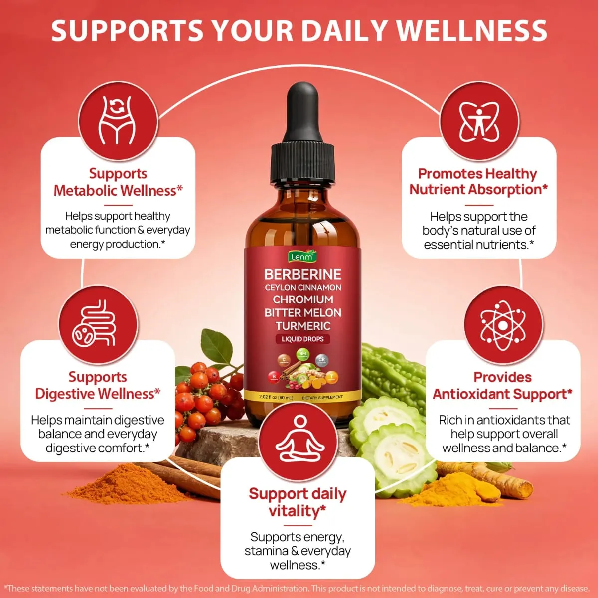 Berberine Complex Gocce Supporto metabolico 100% zucchero naturale e senza alcol Equilibrio sano dello zucchero nel sangue e salute dell'apparato digerente — image 2