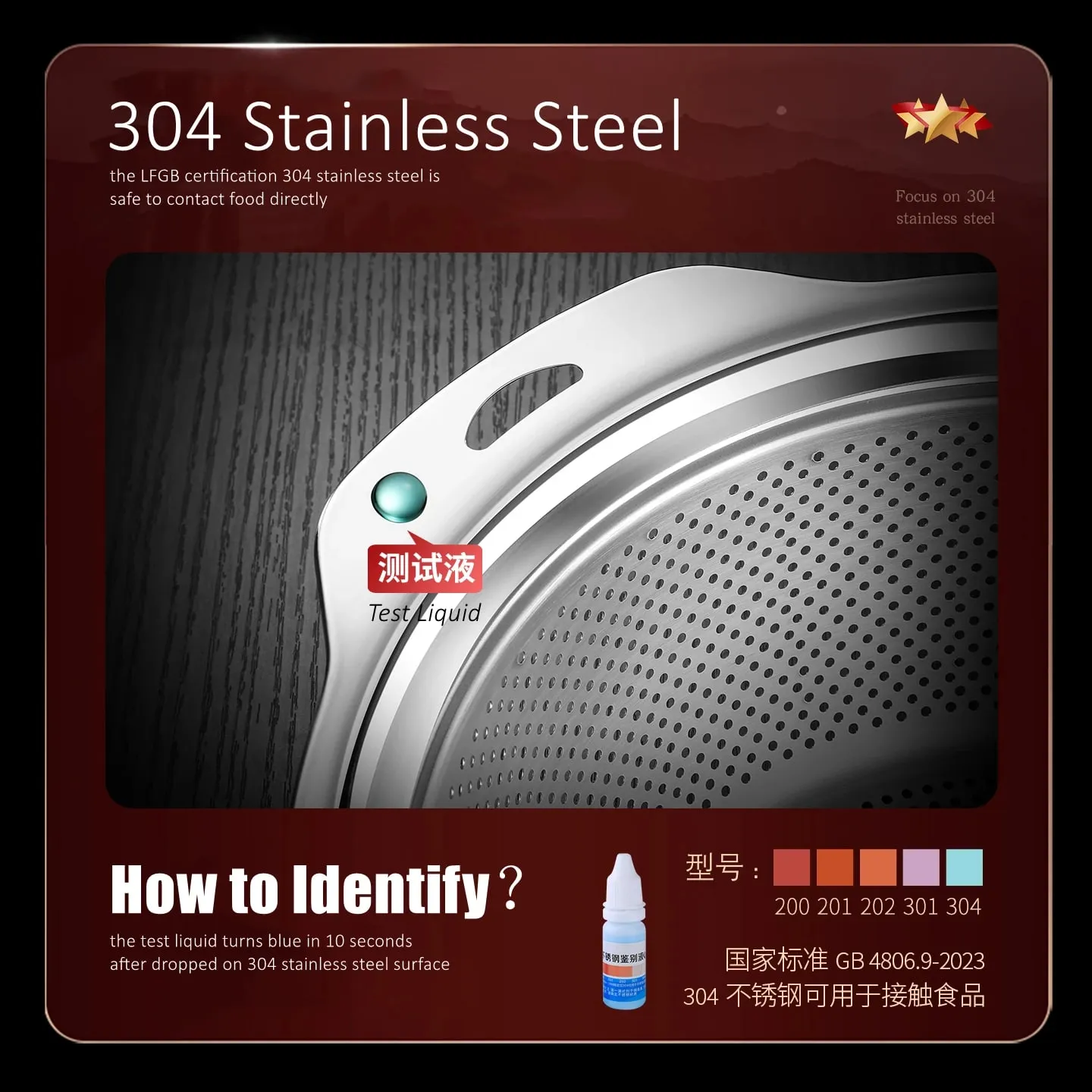 LFGB Certification 304 Stainless Steel Kitchen Washing Drainage Basin 23cm~31cm Diameter Colander with Dense Small Holes — image 2
