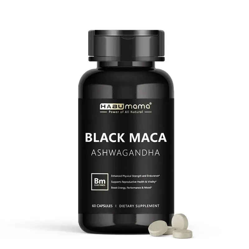 Maca noire biologique -60 comprimés 100% purs sans OGM, soutient la santé reproductive, énergisant naturel, rehausseur de performances d'endurance