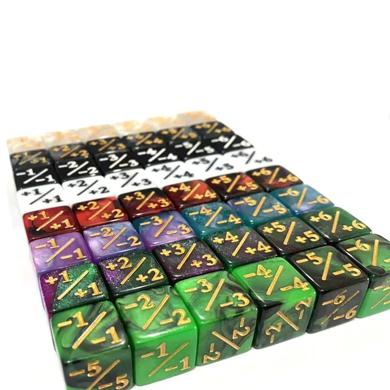 10Pcs 16mm 6 ลูกเต๋าด้านข้างเคาน์เตอร์ + 1/-1 ลูกเต๋าของเล่นเด็กนับ Dices สำหรับ Magic The Gathering token Loyalty การ์ดเกมอุปกรณ์เสริม — image 3