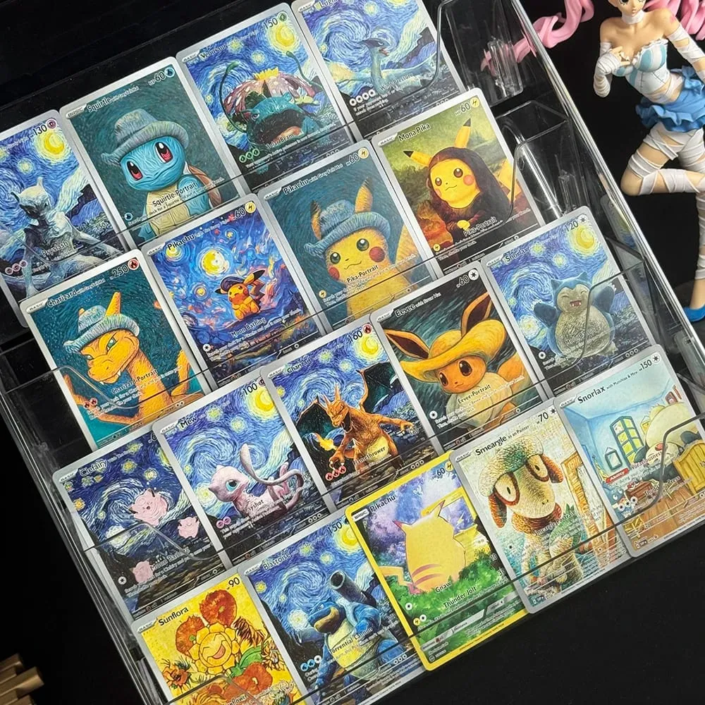 DIY 18Pcs Anime PTCG Collection Card Van Gogh Series Mewtwo Charizard Eevee Blastoise Lugia English Collection Card Child Gift — image 1