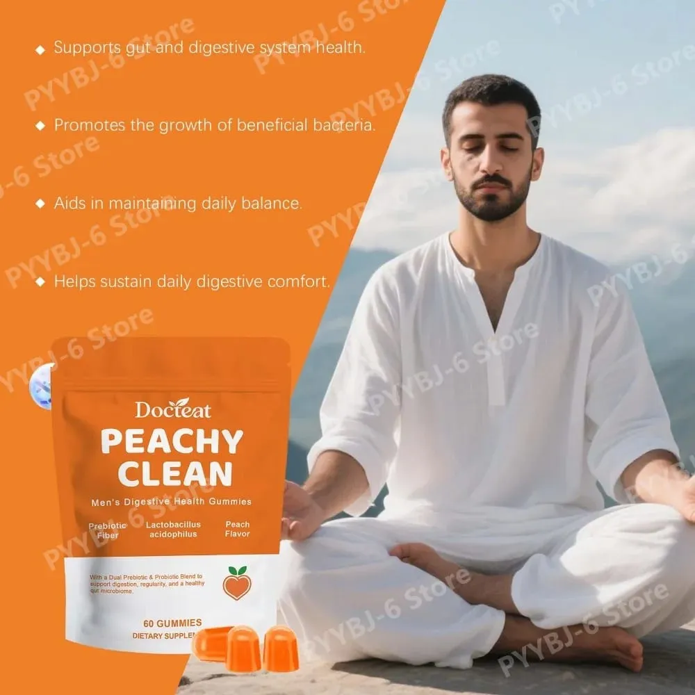 Docteat Peachy Clean Men's Digestive Health Gummies Prebiotic & Probiotic Blend Peach Flavor 60 Gummies Dietary Supplement — image 3