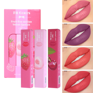 5-in-1 Fruit Velvet Matte Lippenstift-Set, langanhaltender, hochpigmentierter, feuchtigkeitsspendender Lippenbalsam, sanfte Anwendung für weiche Lippen — image 1