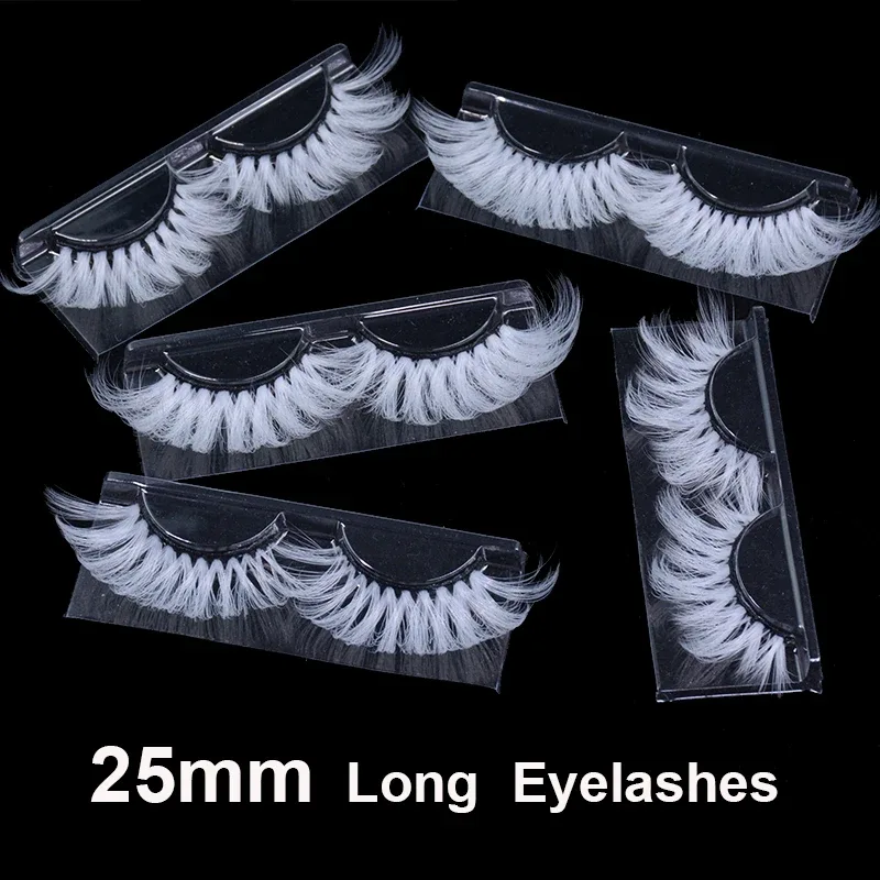 Super Long 5D White False Eyelashes 25mm High Volume Fluffy Fake Eye Lashes Wholesale Supplier For Halloween Cosplay — image 5