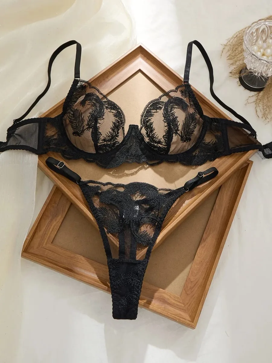 Set Bra Wanita Bulu Hitam Lembut Dan Bergaya Pakaian Intim Pakaian Dalam Wanita Selesa — image 2