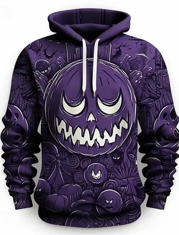 ฮาโลวีนสีม่วงฟักทองเสื้อกันหนาวหมวก pullover 3d รูปแบบการพิมพ์คู่ผู้ชายผู้หญิงฮาโลวีนงานรื่นเริงเครื่องแต่งกายปาร์ตี้สบายๆทุกวัน
