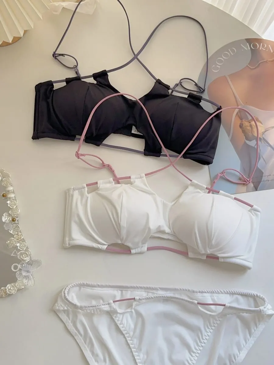 Sexet bh med hængende hals enkel ensfarvet bustier med kryds ryg uden stålring åndbar lingerietrusser dameundertøj — image 2