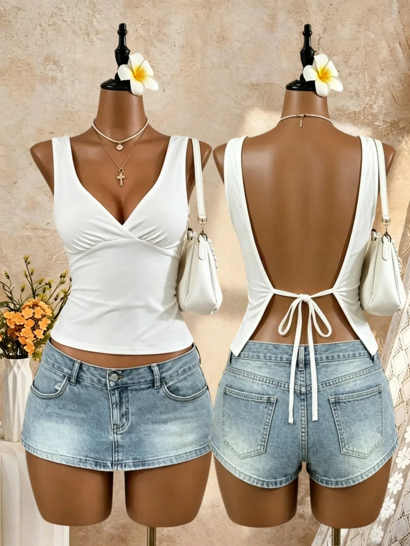 Frauen Breiten Gurt Tiefem V Wrap Vorne Offen Zurück Krawatte Schlank Crop Leibchen 2026 Sommer Y2K Ausgehen Streetwear Tank tops — image 8