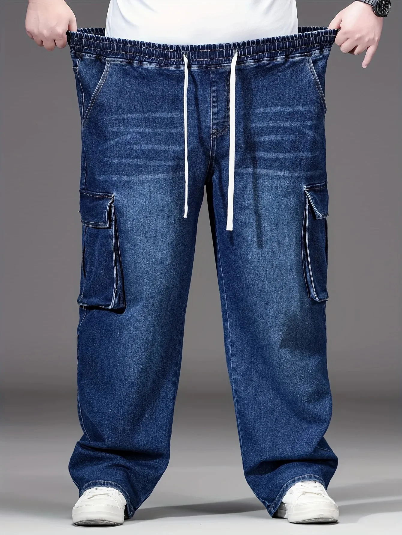 2026 nya män oversized jeans hög midja elastisk dragsko Stretch Baggy jeansbyxor Casual Mångsidiga byxor i plusstorlek