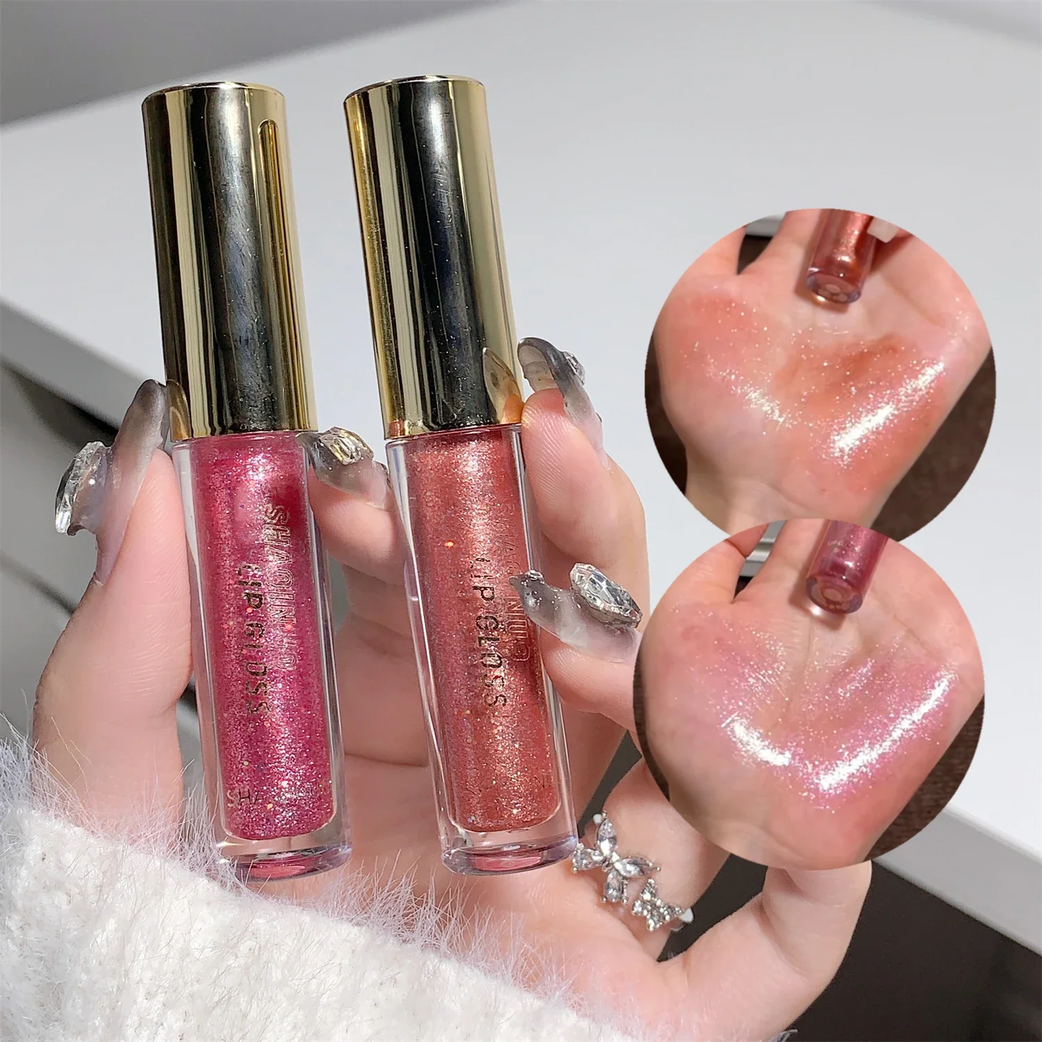 Pearl Diamond Glitter Lip Glaze, langanhaltende, feuchtigkeitsspendende, aufpolsternde, glänzende Lippentönungsöl, Make-up-Spiegel, Wasser, leichte flüssige Lippenstifte — image 6