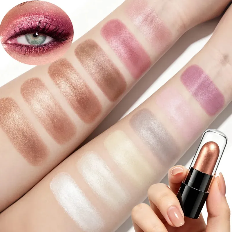 DNM 12-Farben-Make-up-Set, Kapsel-Lidschattenstift, langlebig und einfach zu färben, perlmuttfarben, glänzend und schlafender Seidenraupen-Aufheller