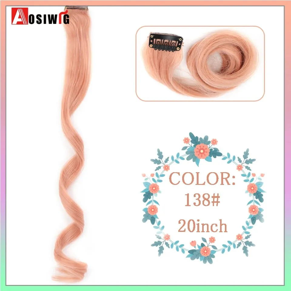 Extensions de cheveux synthétiques lisses et longues à reflets arc-en-ciel, 22 pouces, Clip en une seule pièce, ombré rose violet vert jaune pour femmes — image 26
