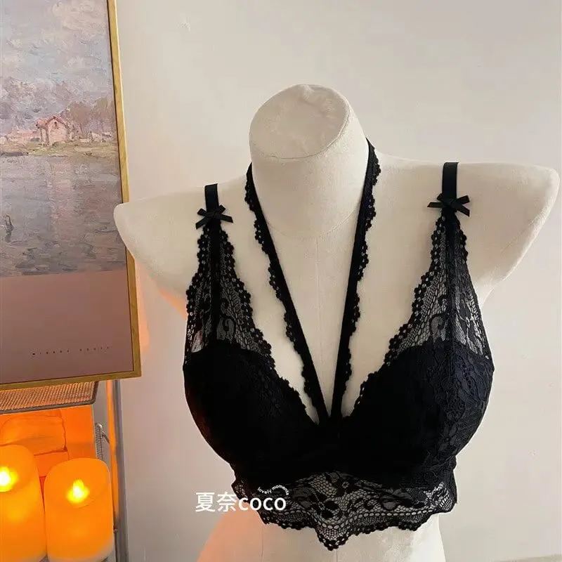 French Lace Wide Strap Thick Top Inner Lace Layer No Underwire Bra Set Petite Women Small Bust Comfort Lingerie Set 32-38 S-XL — image 8
